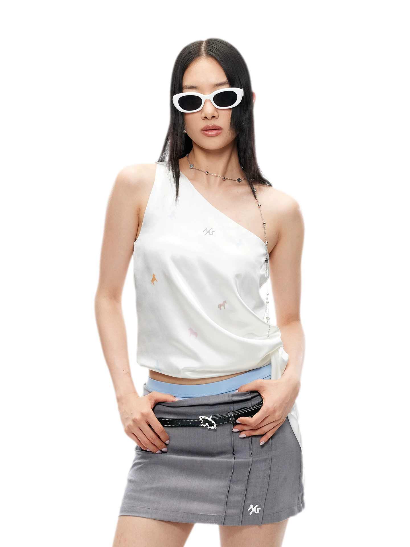 Acetate Satin Camisole with Horse Print