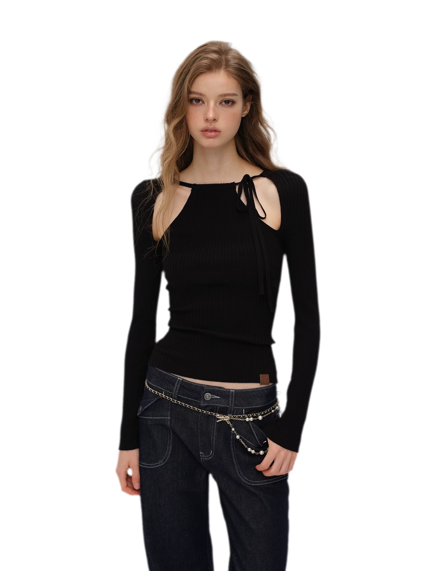 Ribbed Cutout Adjustable-Strap Knit Top