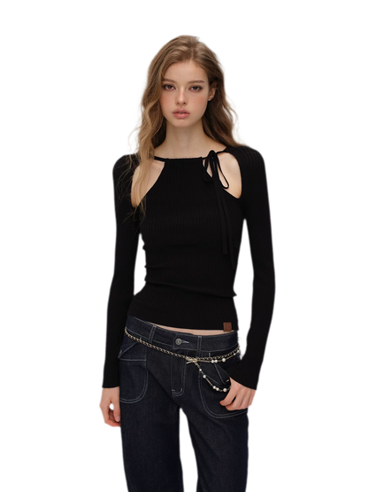 Ribbed Cutout Adjustable-Strap Knit Top