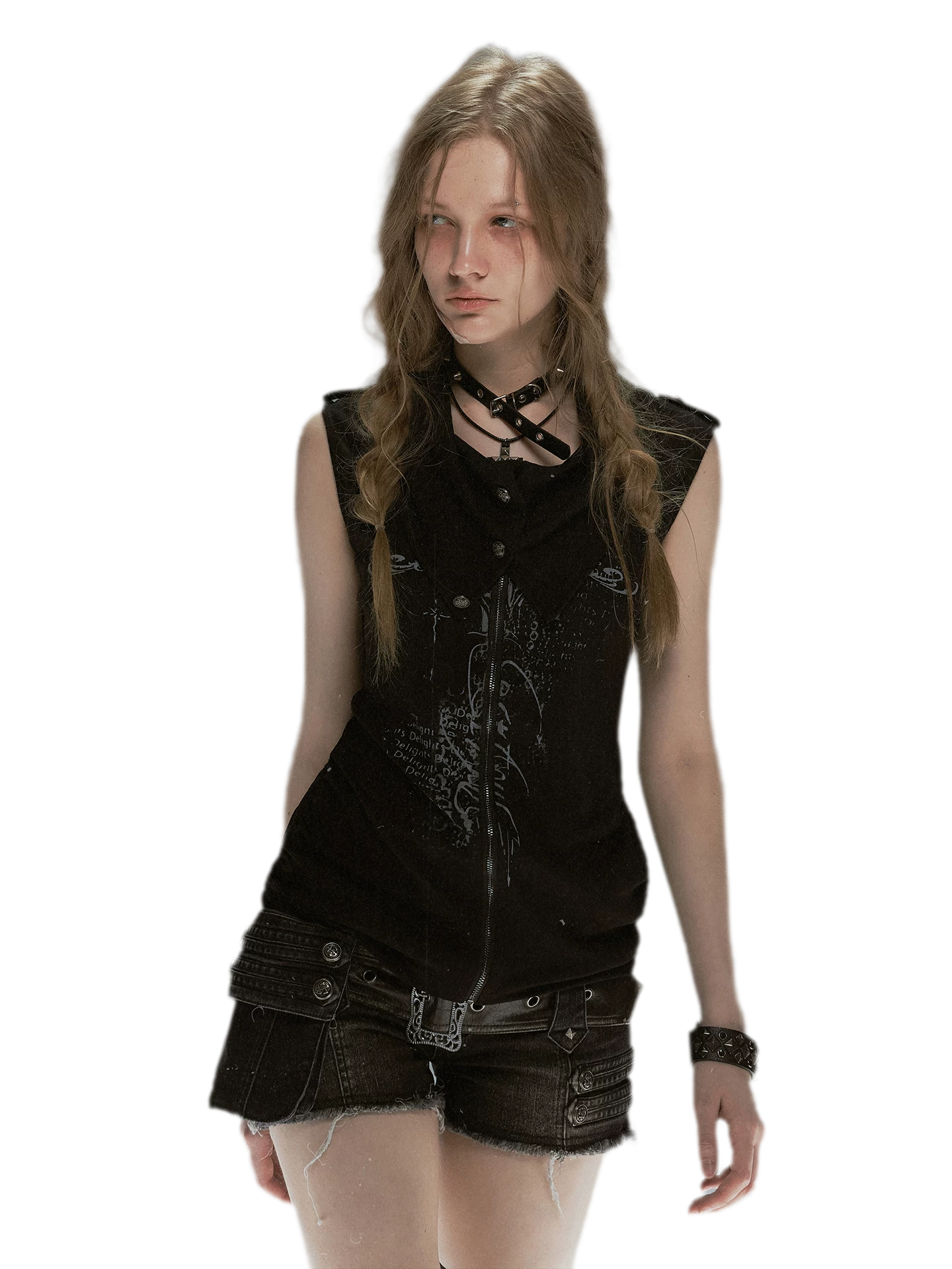 Cross Print Zip Vest