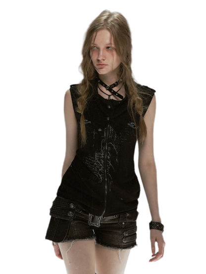Cross Print Zip Vest