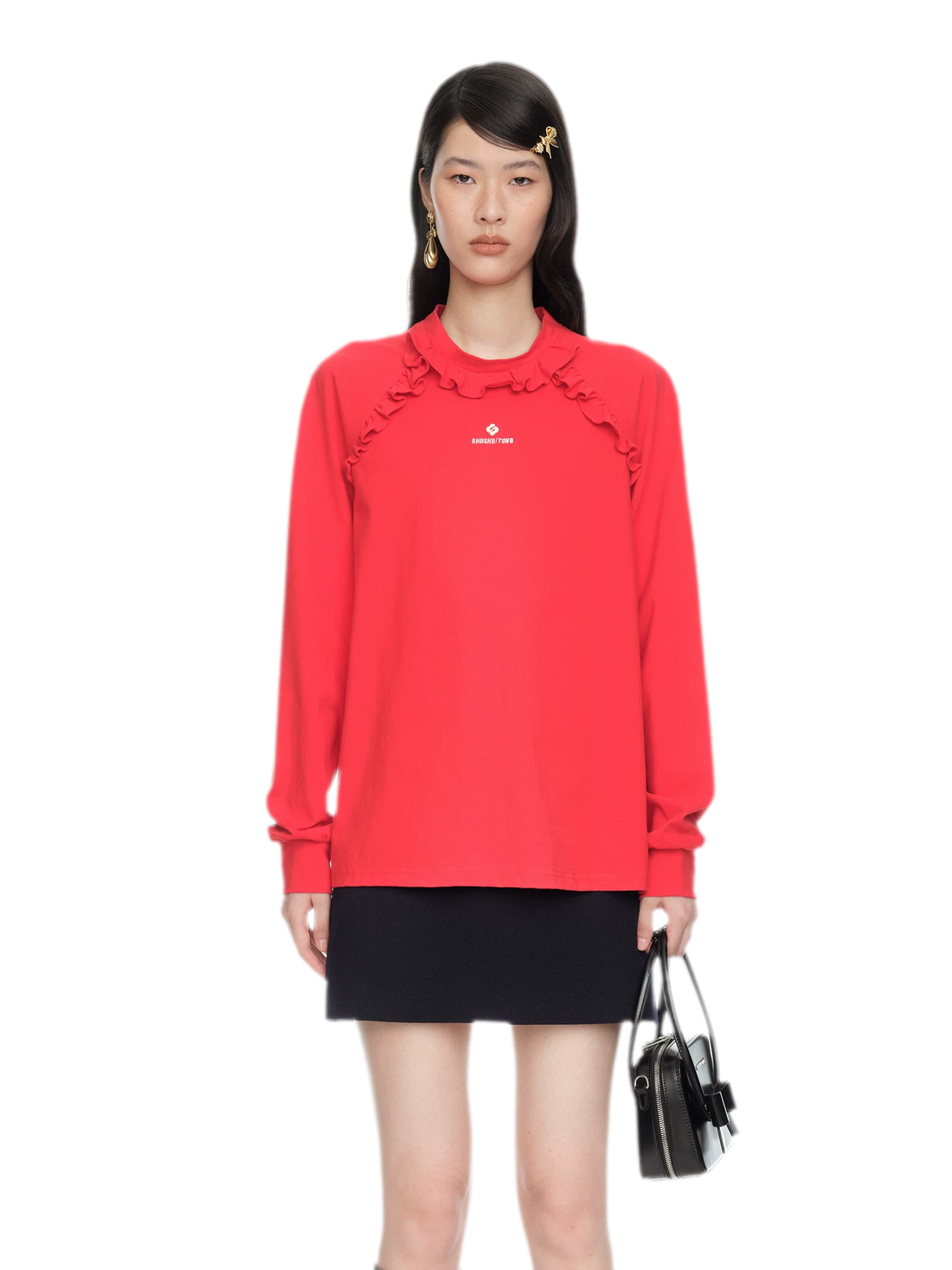 Ruffled Relaxed Cotton Long-Sleeve Tee