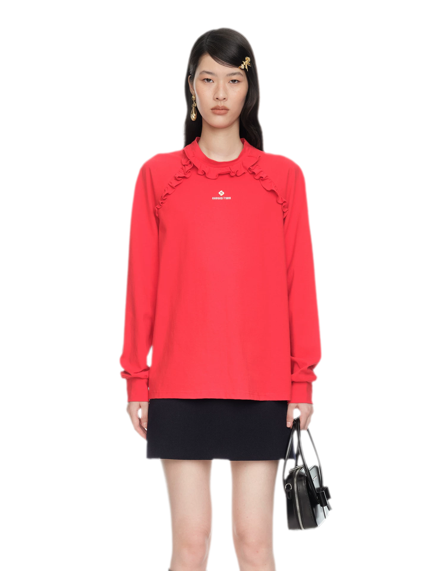 Ruffled Relaxed Cotton Long-Sleeve Tee