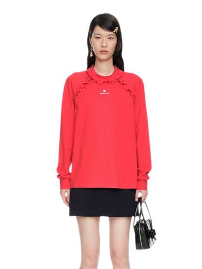 Ruffled Relaxed Cotton Long-Sleeve Tee