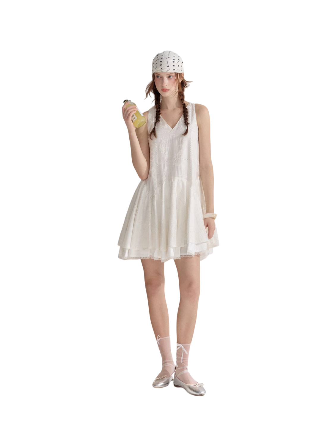 Soft White Embroidered Sleeveless Dress