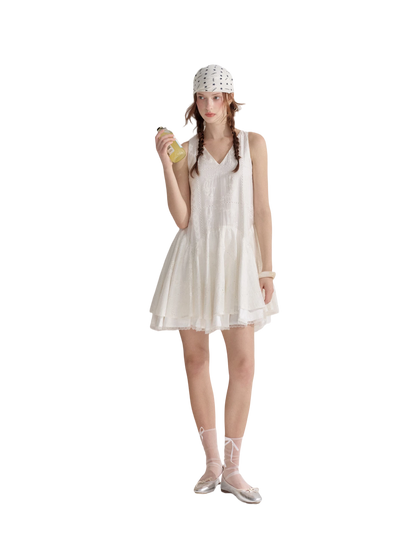 Soft White Embroidered Sleeveless Dress