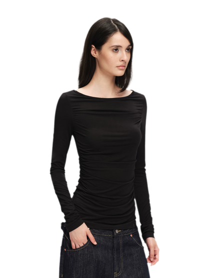 Modal Ruched Fitted Long-Sleeve T-Shirt