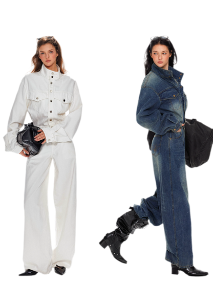 Combinaison en jean délavé à jambes larges