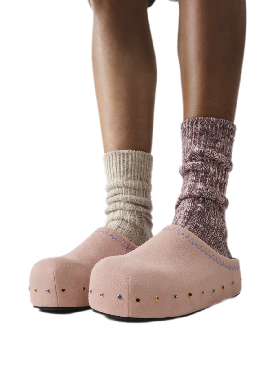 Rhinestone Platform Suede Mules