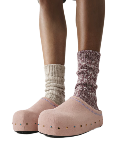 Rhinestone Platform Suede Mules