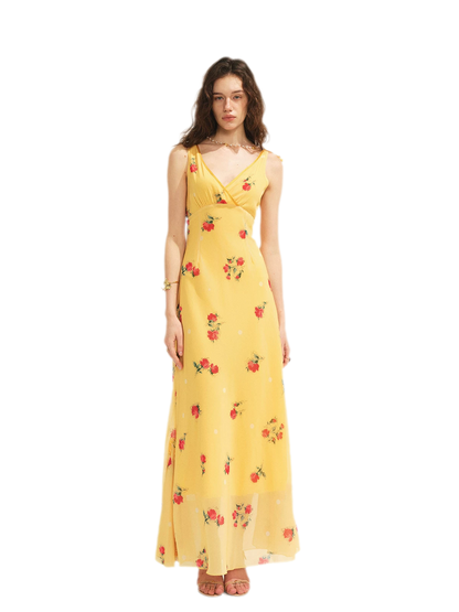 Floral Ruffle Reversible Maxi Dress