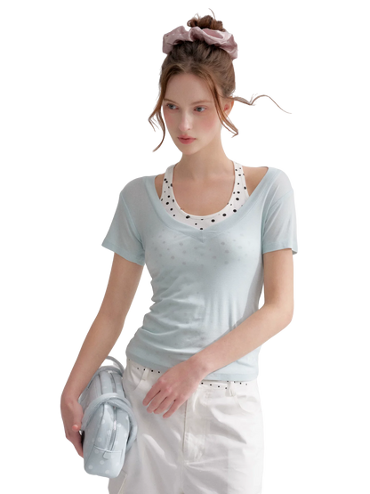Blue V-Neck Slim Fit Short Sleeve T-Shirt