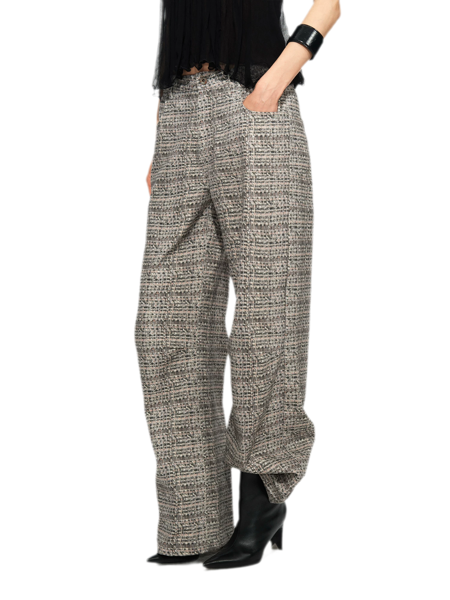 Plaid Tweed Wide Jeans