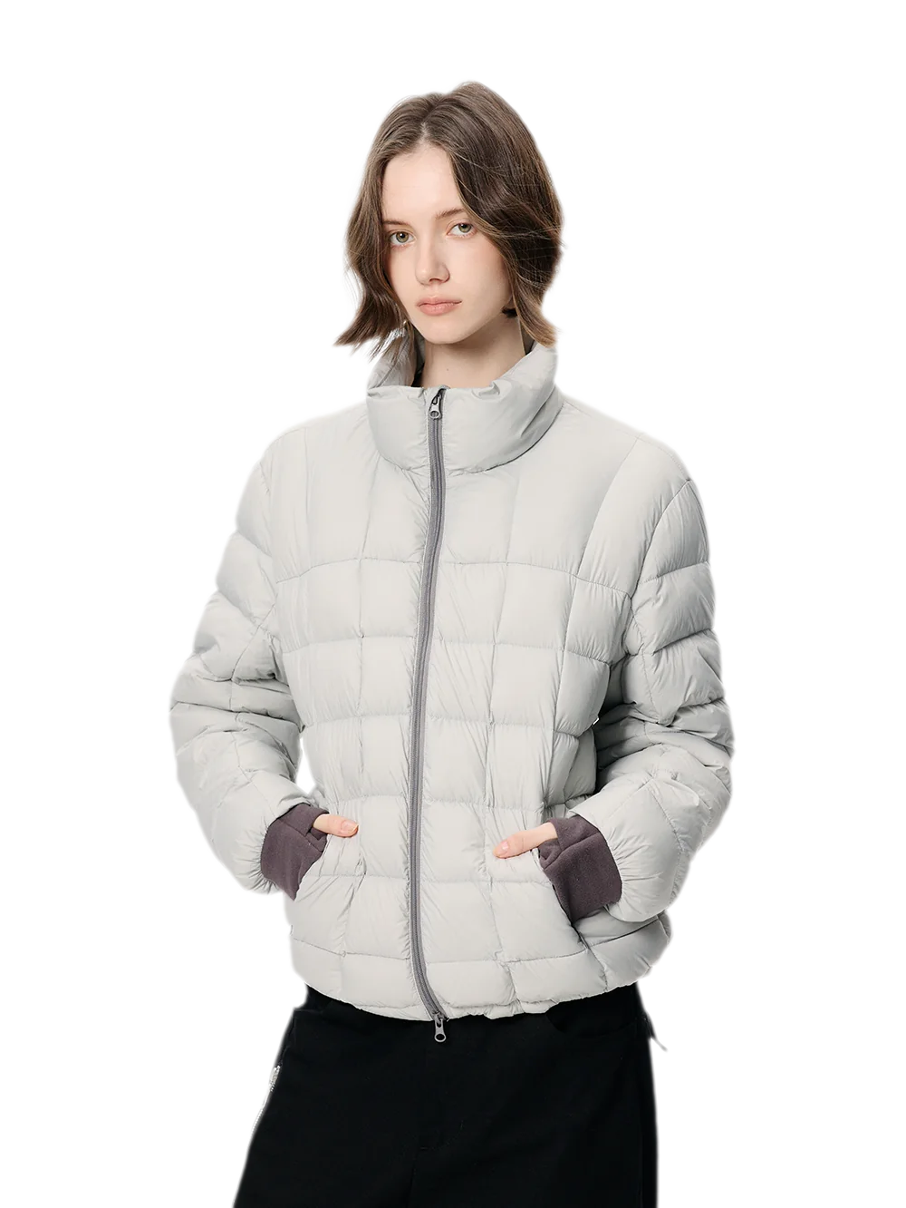 سترة مبطنة خفيفة بغطاء رأس وألواح متباينة الألوان