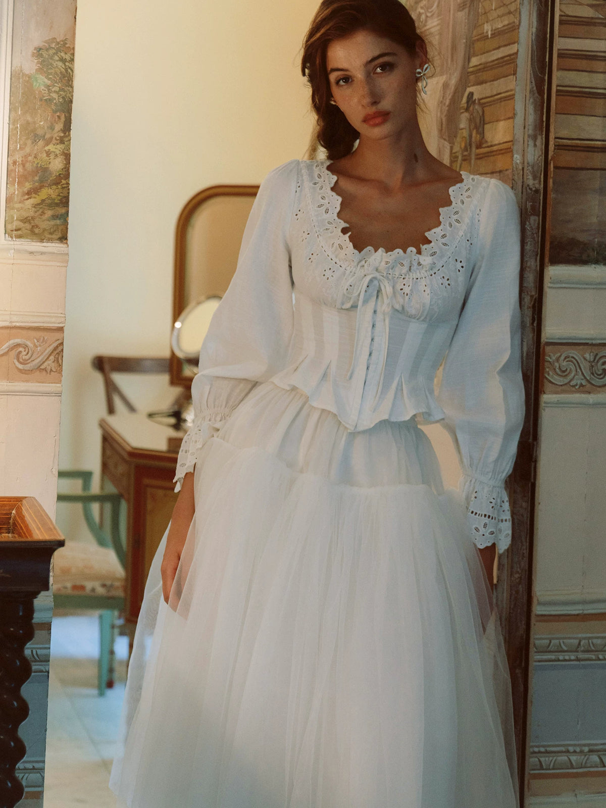 Textured Lace Trim Blouse