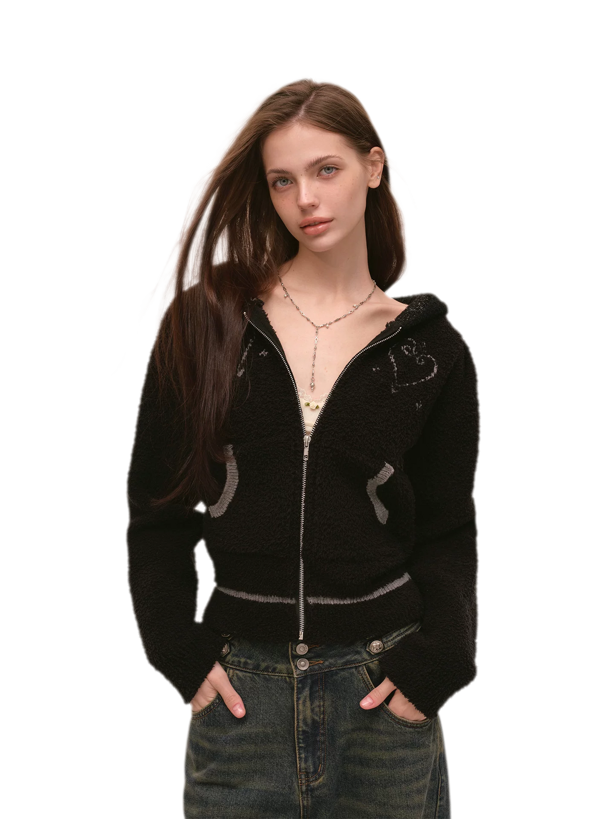Veste en maille courte à cœur contrastant