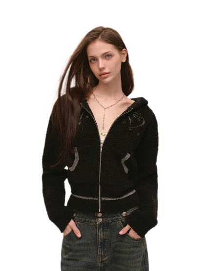 Veste en maille courte à cœur contrastant