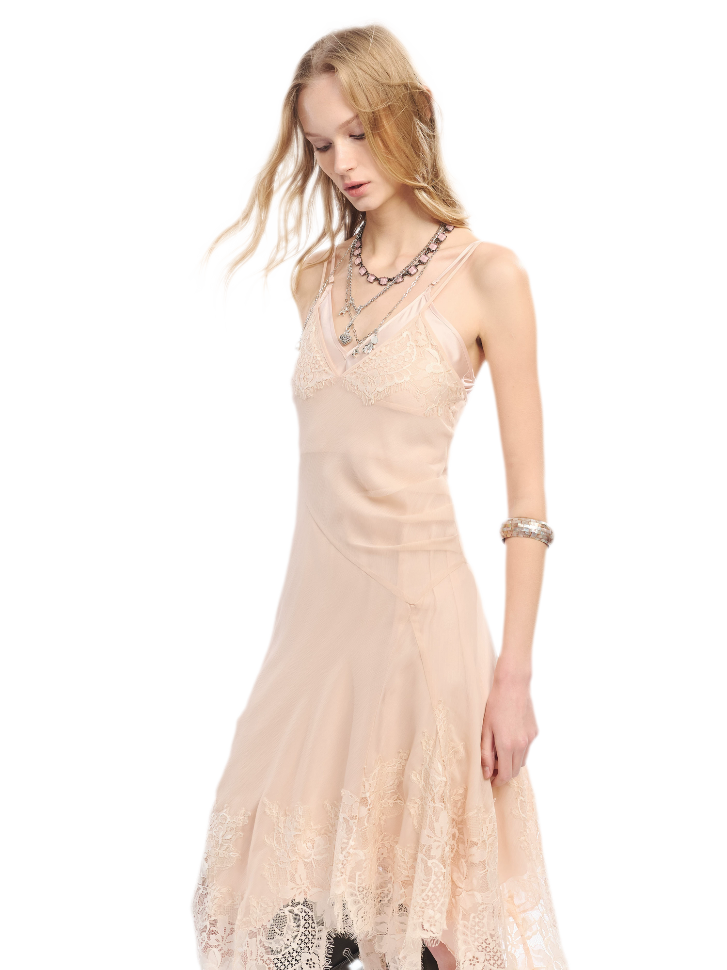 Lace Hem Layered V-Neck Camisole Dress