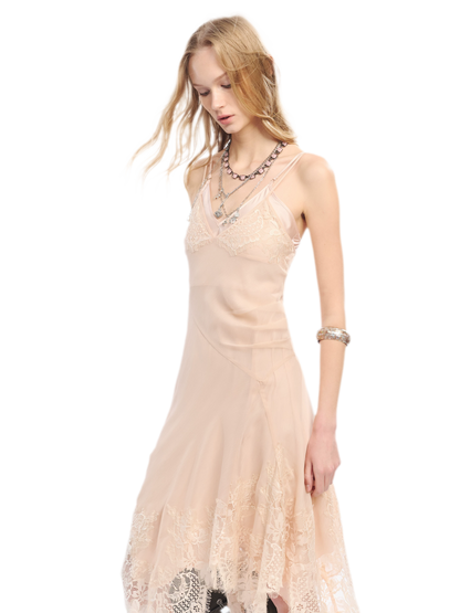Lace Hem Layered V-Neck Camisole Dress