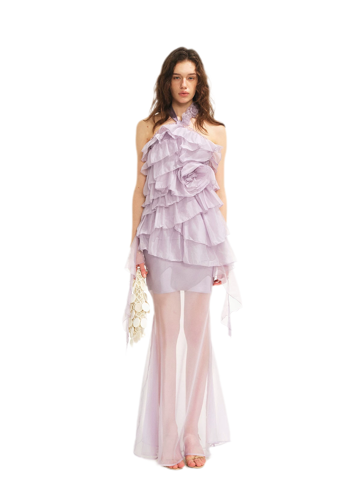 Sheer Rose Halter Fishtail Dress