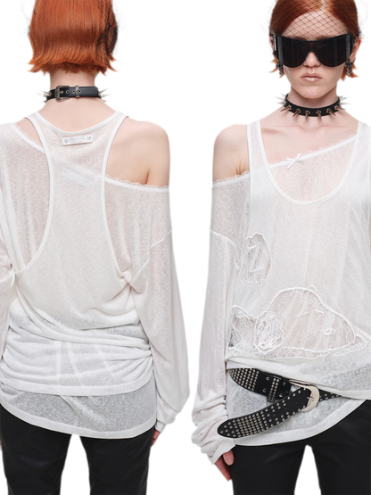 Lace Appliqué Layered Long-Sleeve T-Shirt