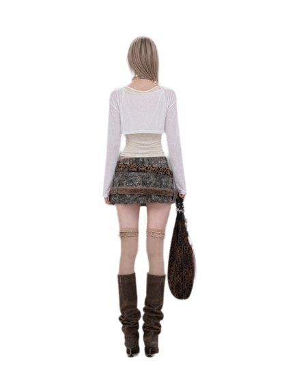 Layered Leopard Panel Mini Skirt