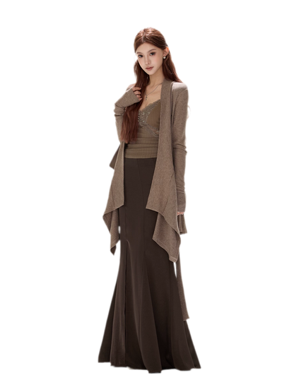 Matte Drape Irregular Hem Cardigan