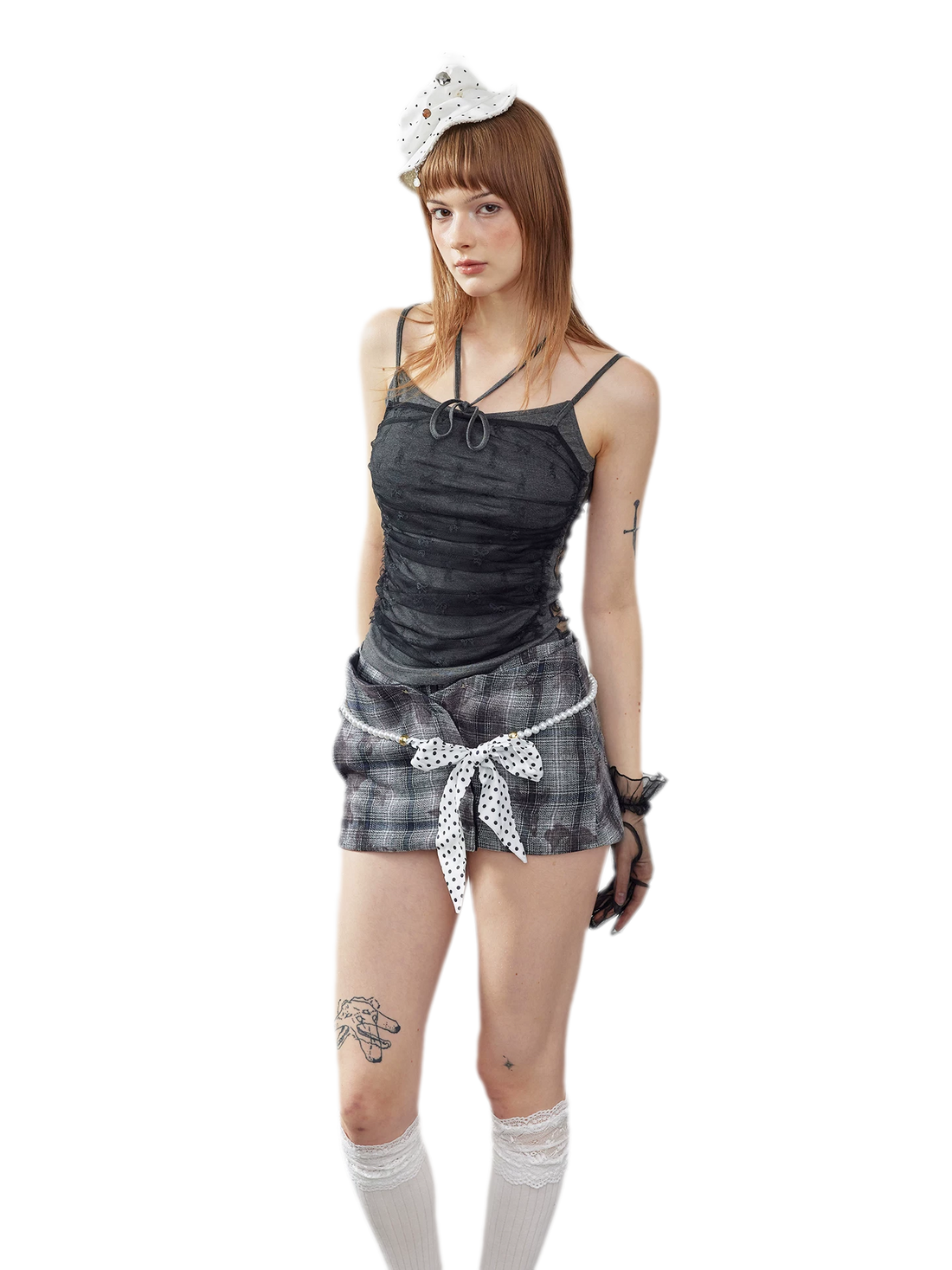 Butterfly Plaid Pleated Culotte Shorts