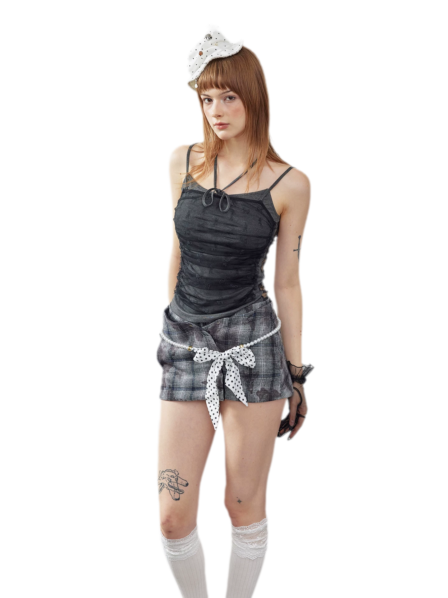 Butterfly Plaid Pleated Culotte Shorts