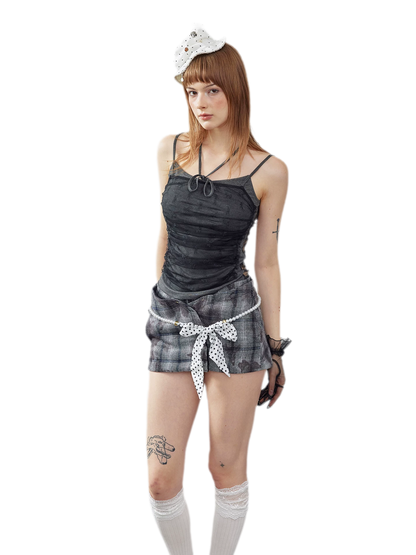 Butterfly Plaid Pleated Culotte Shorts