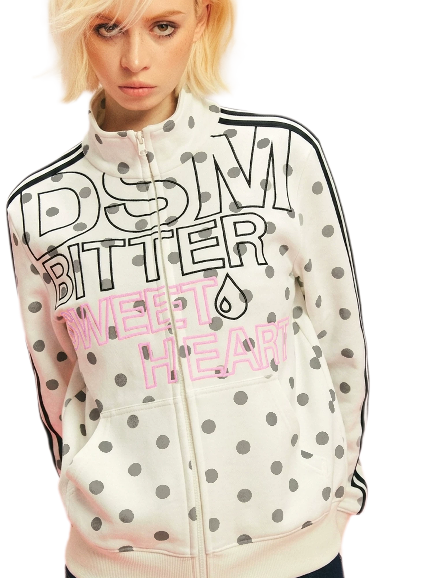 Polka Dot Stand-Collar Sweatshirt