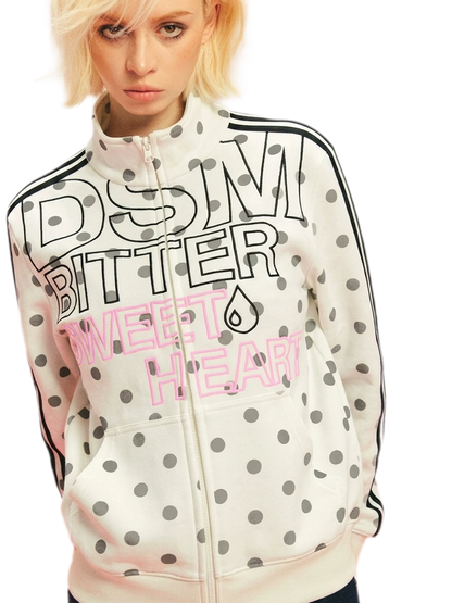 Polka Dot Stand-Collar Sweatshirt