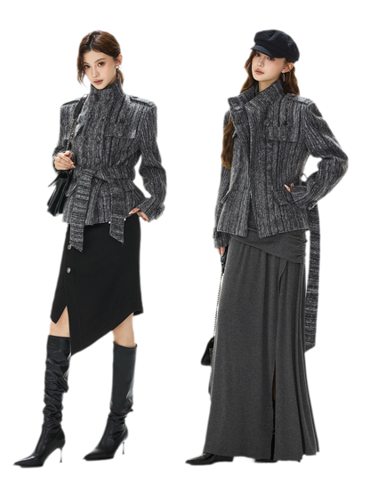 Cappotto in tweed testurizzato con cintura