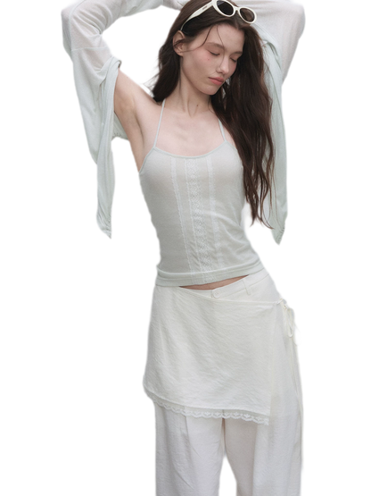 Textured Low-Waist Wide-Leg Trousers