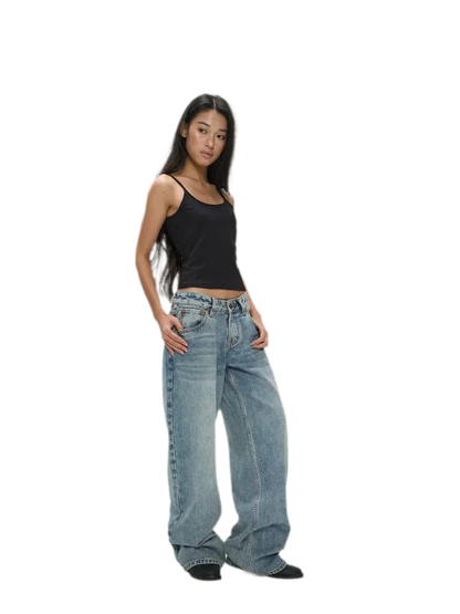 Washed Low-Rise Wide-Leg Jeans