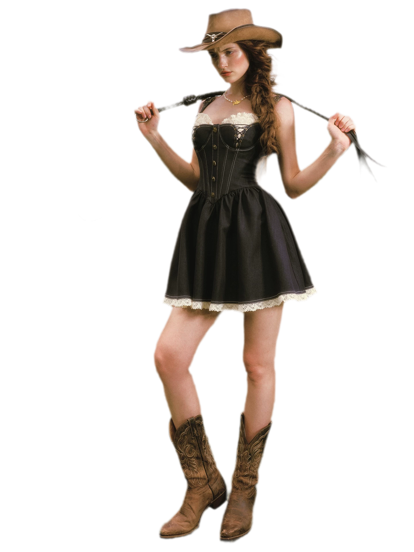Boned Lace Denim Dress