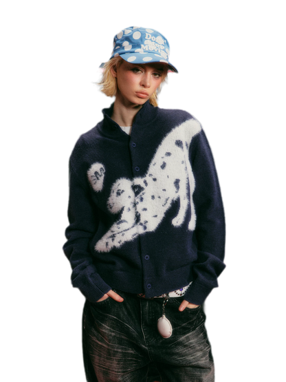 Textured Jacquard Stand-Collar Cardigan
