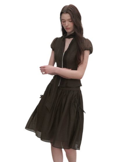 Tie-Neck Flared Skirt Set