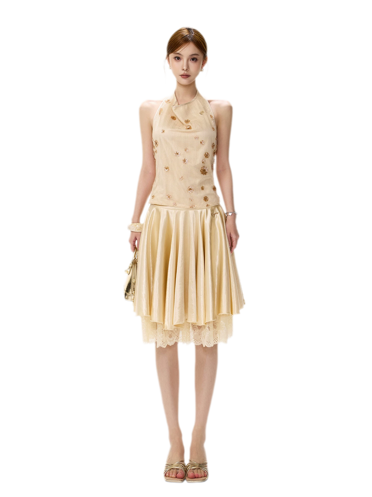 Lace Splice A-Line Skirt