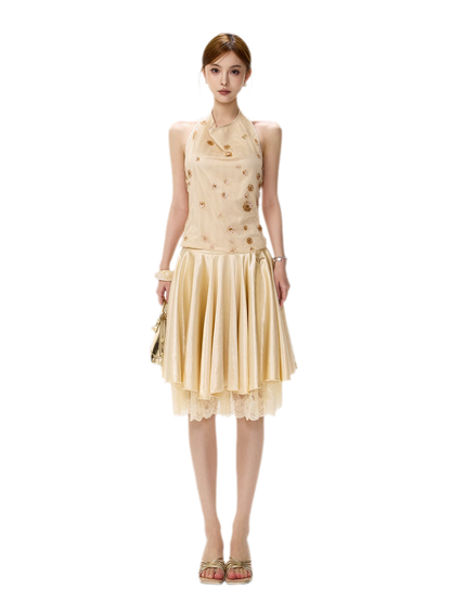 Lace Splice A-Line Skirt