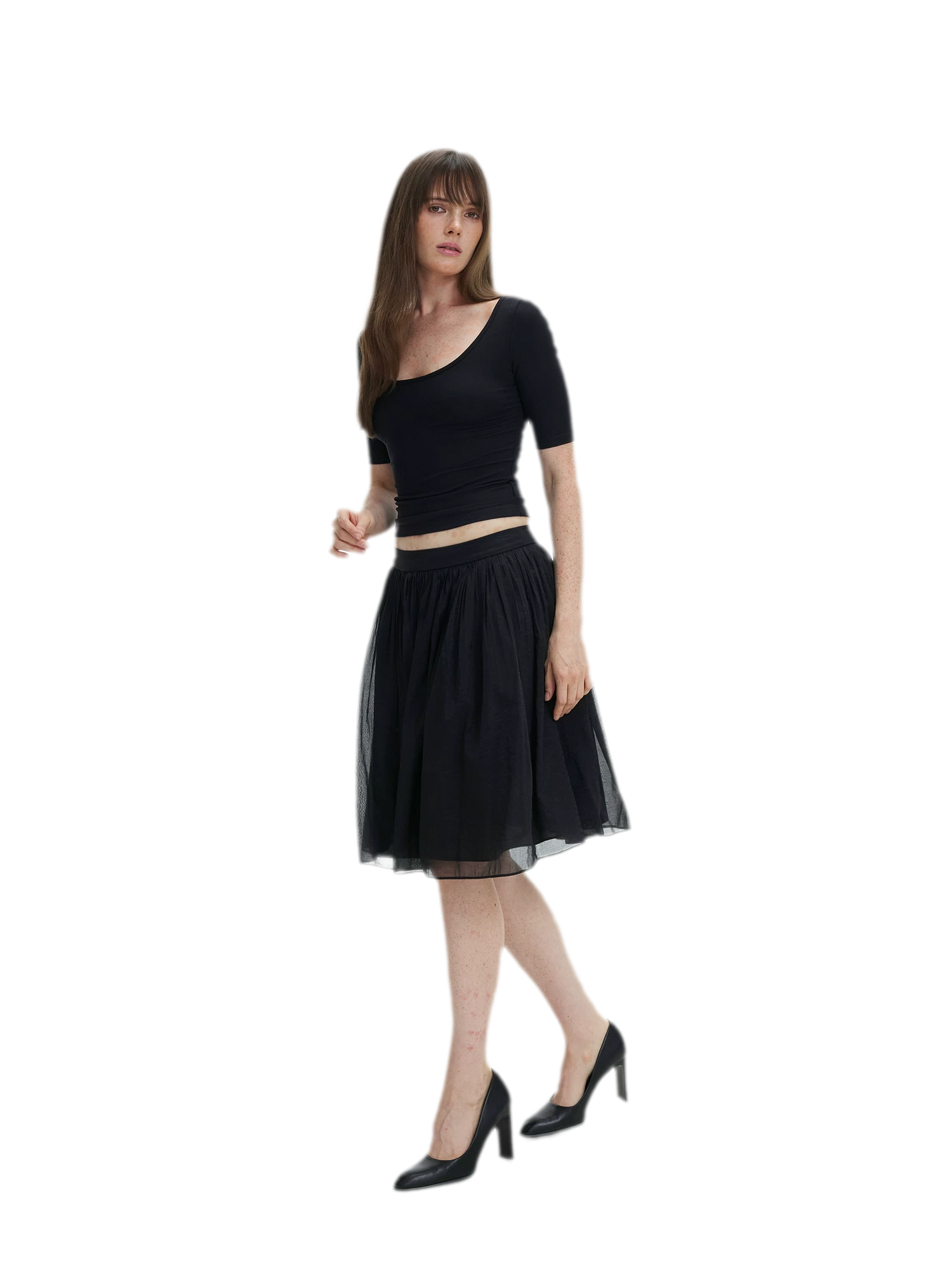 Pleated Chiffon Midi Skirt
