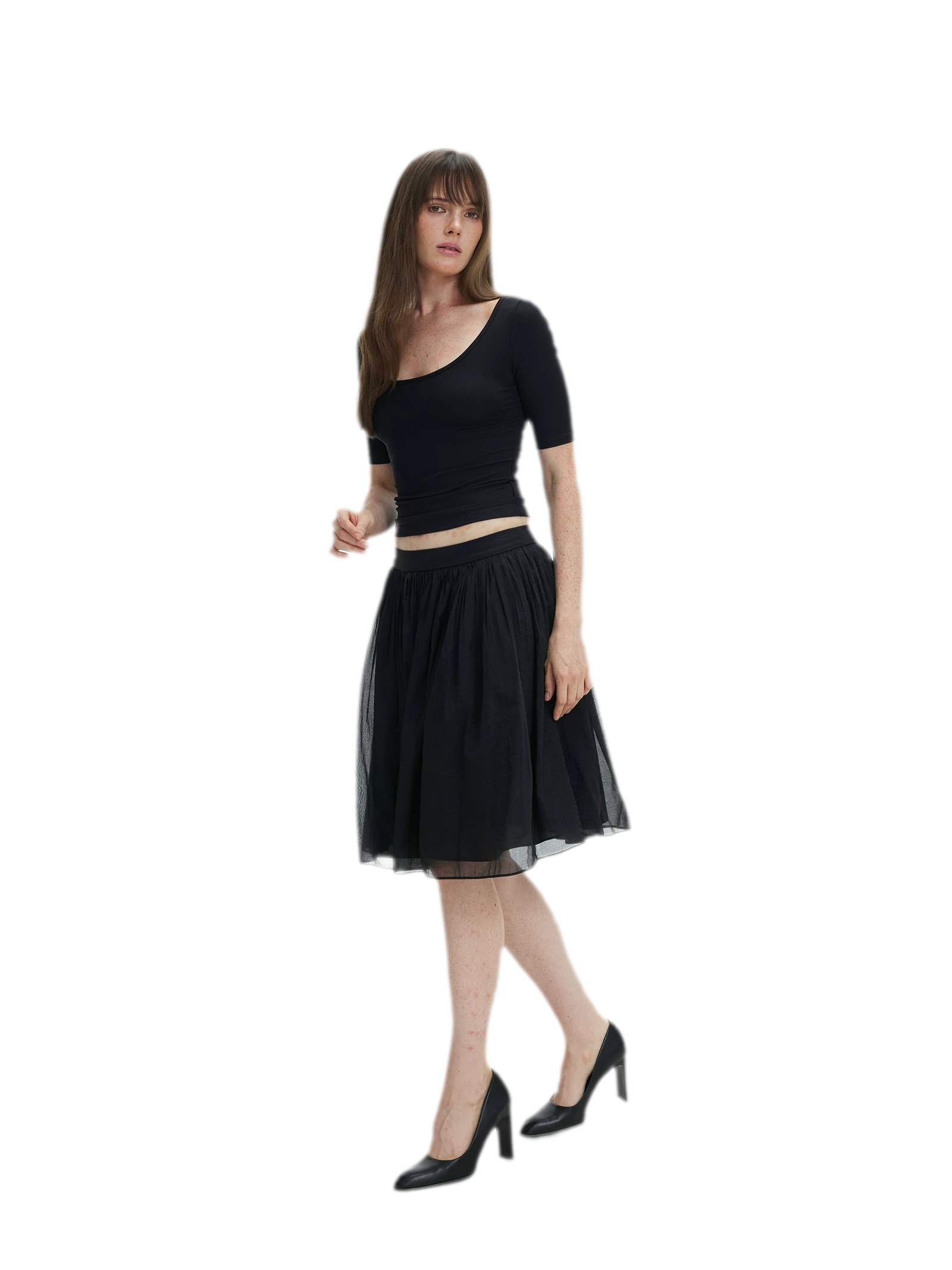 Pleated Chiffon Midi Skirt