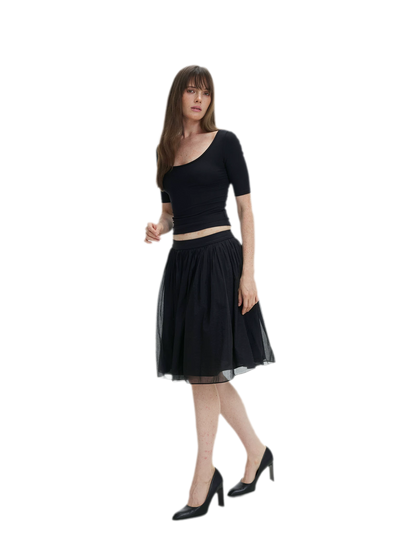 Pleated Chiffon Midi Skirt