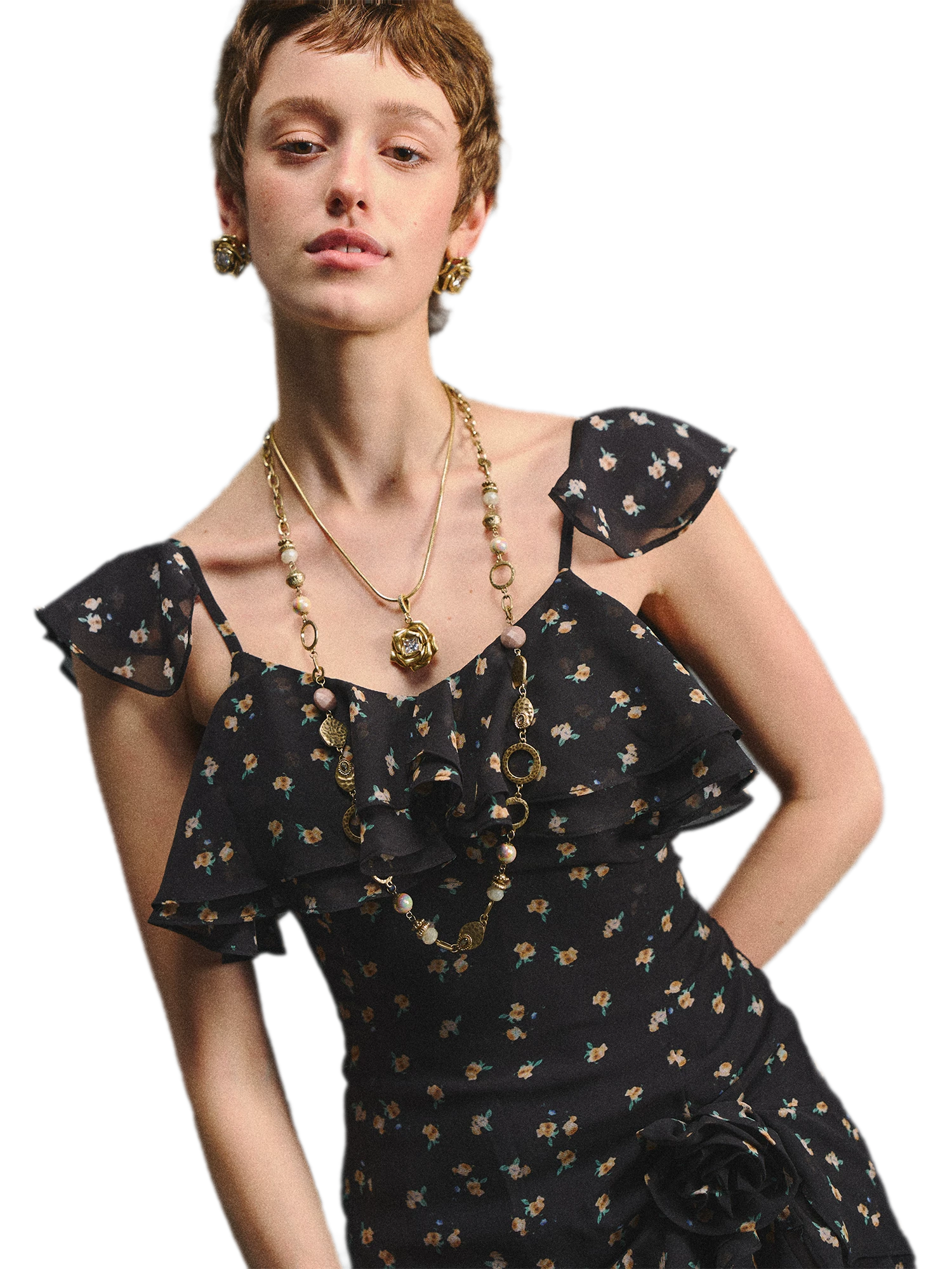 Floral Backless Ruffle Dress