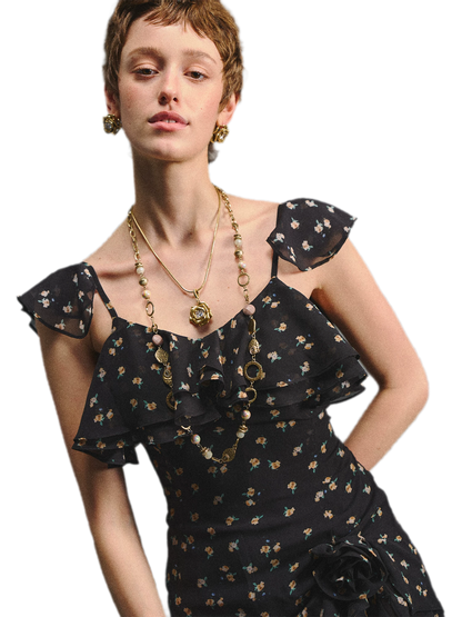 Floral Backless Ruffle Dress