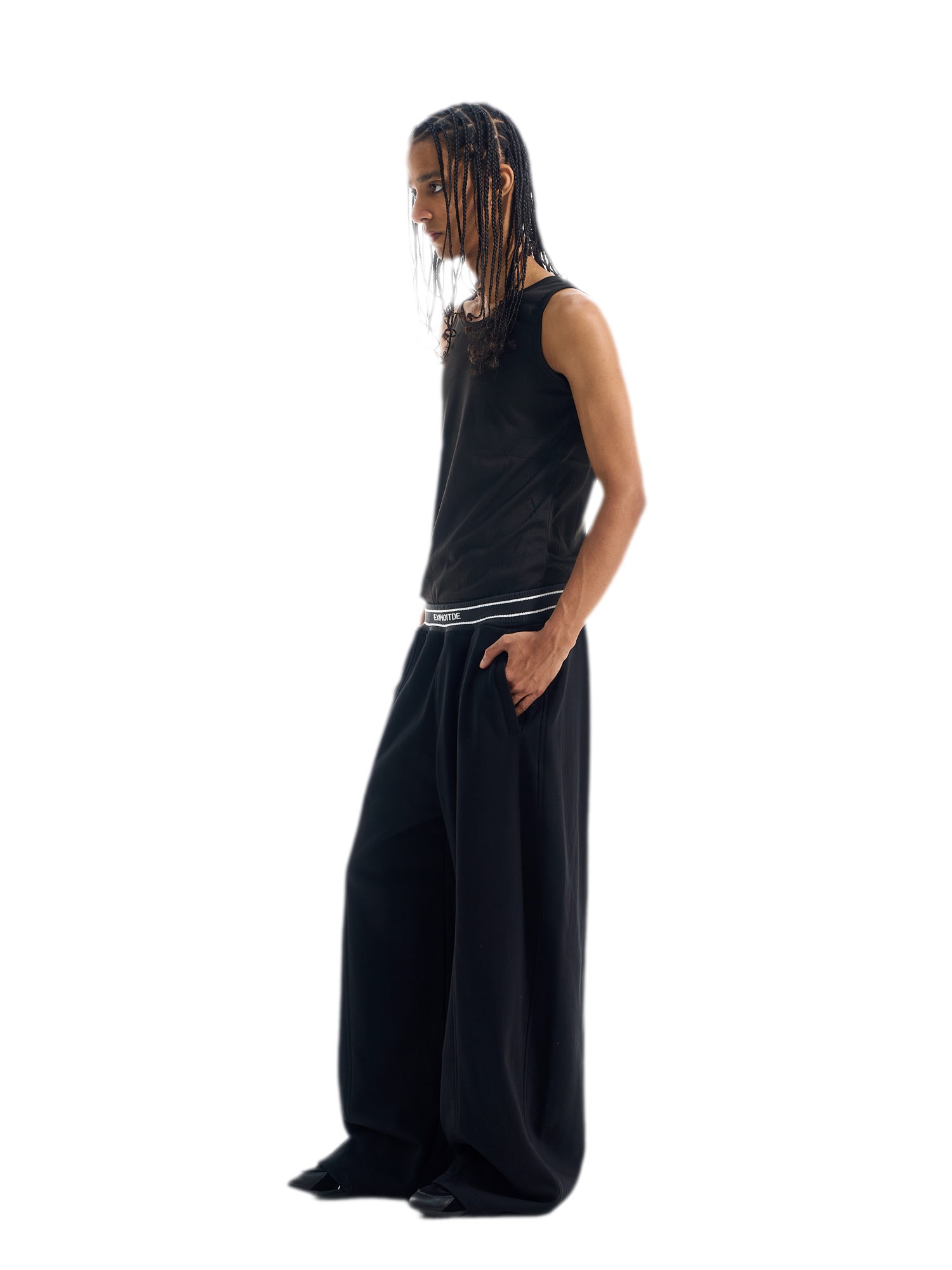 Contrast Ribbed Curved-Leg Sweatpants