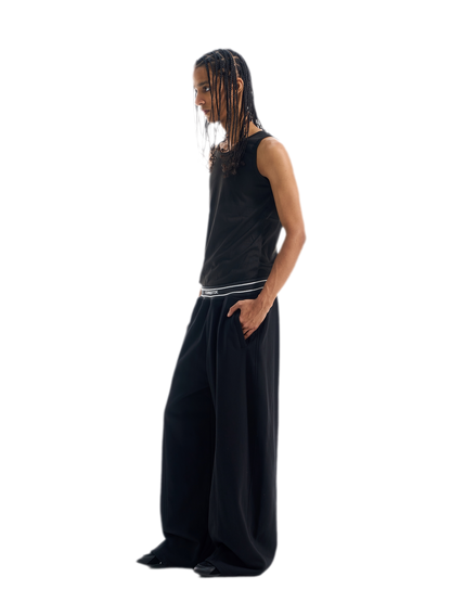 Contrast Ribbed Curved-Leg Sweatpants