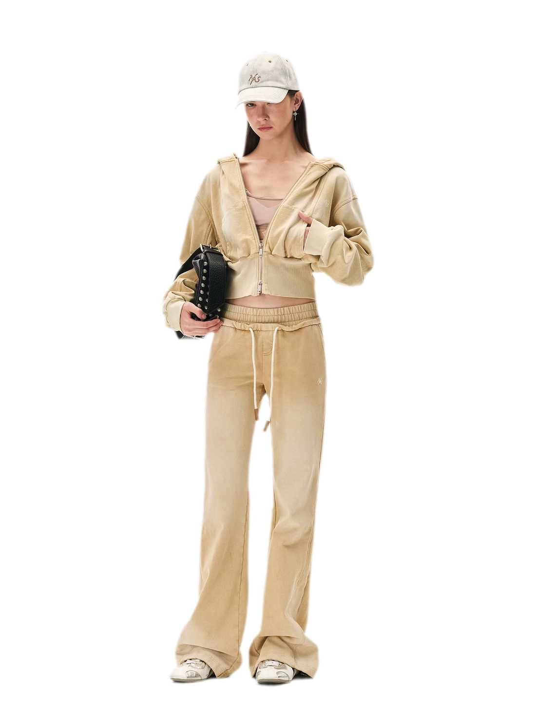 Sand-Washed Faded Straight-Leg Pants