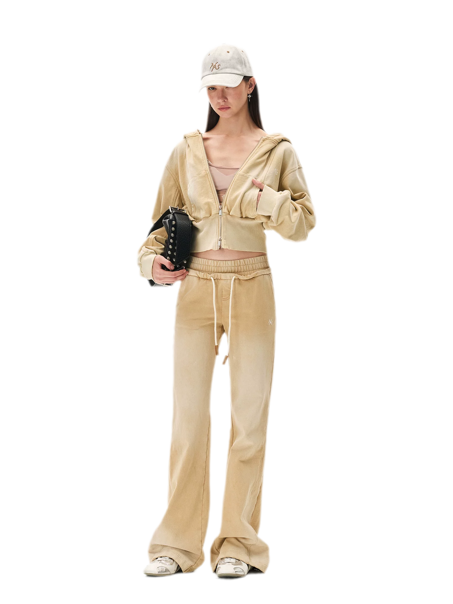 Sand-Washed Faded Straight-Leg Pants