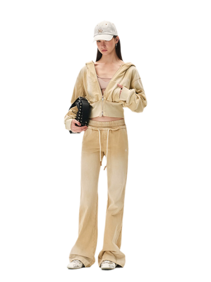 Sand-Washed Faded Straight-Leg Pants